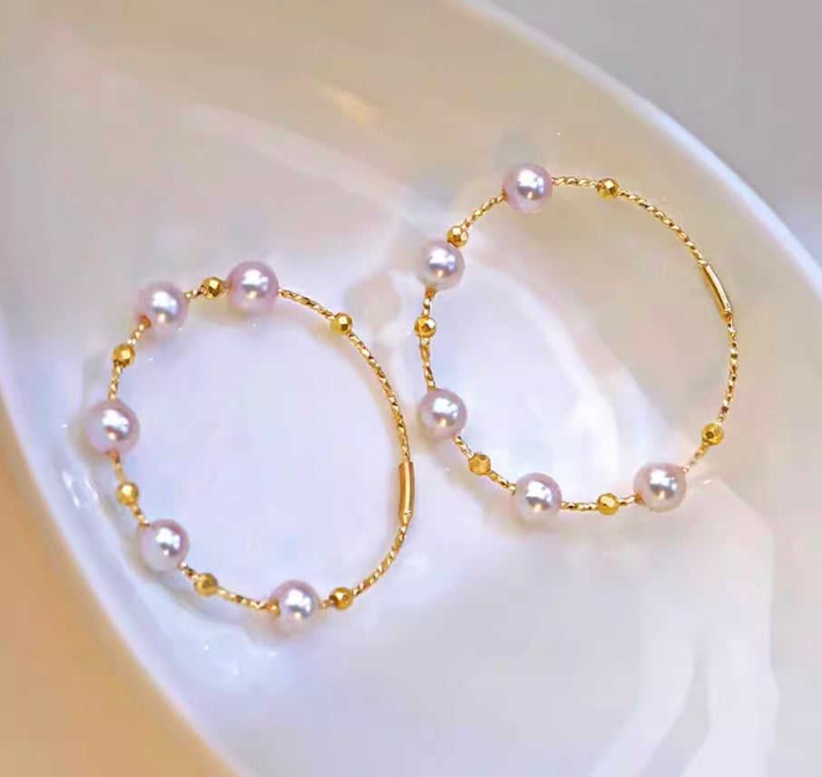 K14YG あこや真珠 パール ピアス フープピアス ワイヤーフープ イエローゴールド YG 14K あこや アコヤ真珠 弾力 ワイヤー リングピアス