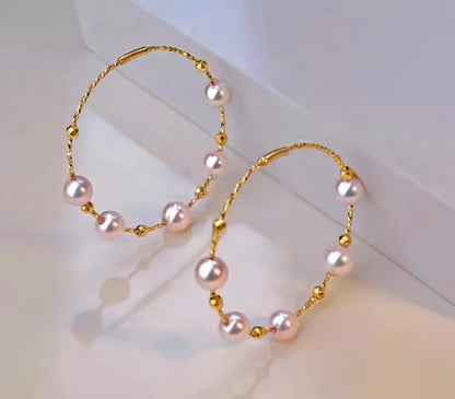 K14YG あこや真珠 パール ピアス フープピアス ワイヤーフープ イエローゴールド YG 14K あこや アコヤ真珠 弾力 ワイヤー リングピアス