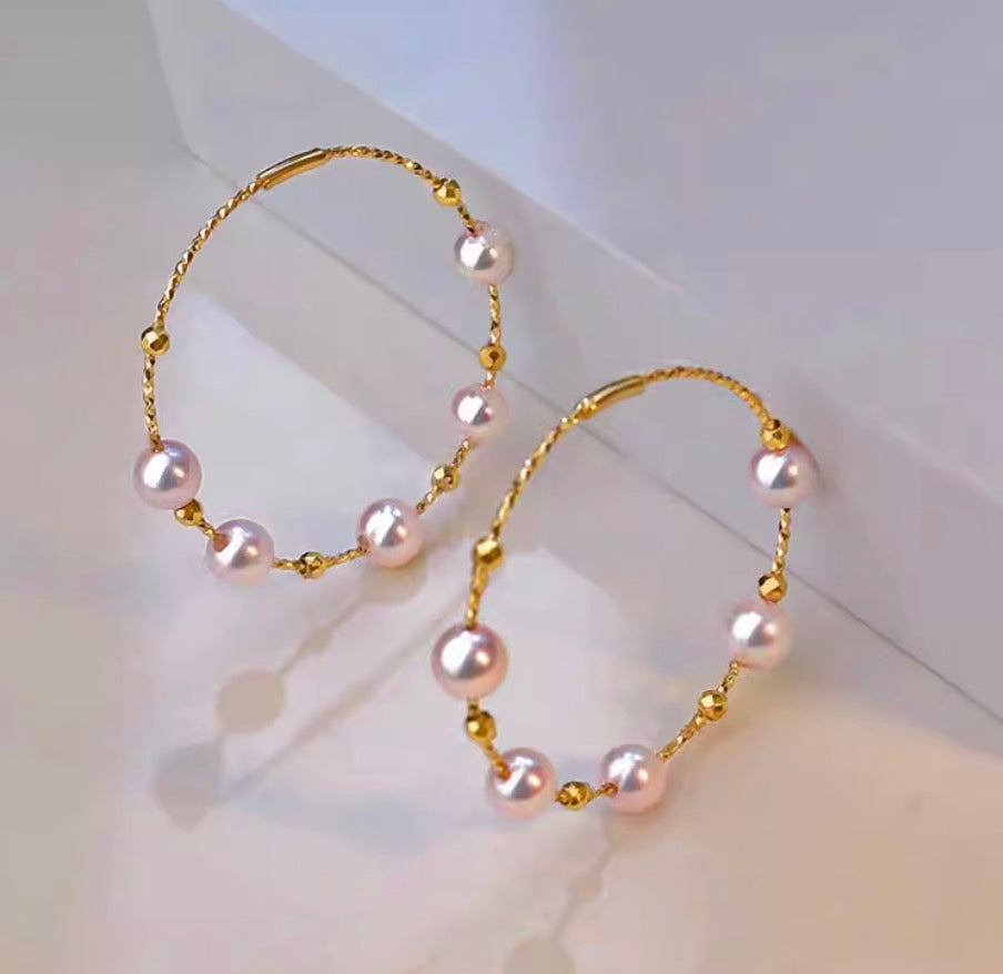 K14YG あこや真珠 パール ピアス フープピアス ワイヤーフープ イエローゴールド YG 14K あこや アコヤ真珠 弾力 ワイヤー リングピアス