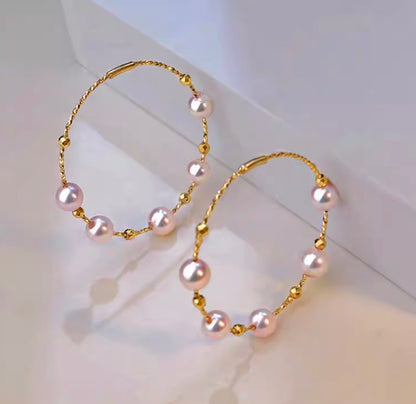 K14YG あこや真珠 パール ピアス フープピアス ワイヤーフープ イエローゴールド YG 14K あこや アコヤ真珠 弾力 ワイヤー リングピアス