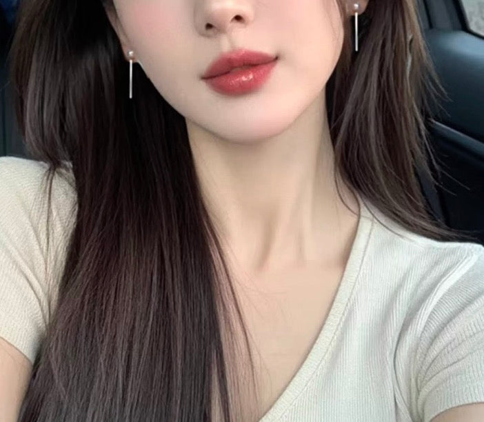 K18YG あこや真珠 パール ピアス スタッドピアス 揺れる スティック イエローゴールド  アコヤ真珠 ロングピアス プレート