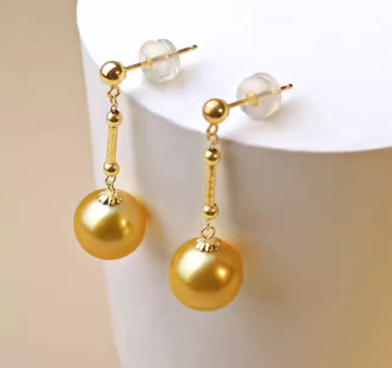 K18YG ゴールデンパール ピアス 南洋真珠 パール スタッドピアス 揺れる イエローゴールド 18K ゴールドパール 金色 真珠 パール