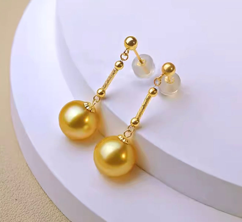 K18YG ゴールデンパール ピアス 南洋真珠 パール スタッドピアス 揺れる イエローゴールド 18K ゴールドパール 金色 真珠 パール