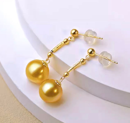 K18YG ゴールデンパール ピアス 南洋真珠 パール スタッドピアス 揺れる イエローゴールド 18K ゴールドパール 金色 真珠 パール