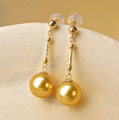 K18YG ゴールデンパール ピアス 南洋真珠 パール スタッドピアス 揺れる イエローゴールド 18K ゴールドパール 金色 真珠 パール