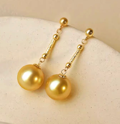 K18YG ゴールデンパール ピアス 南洋真珠 パール スタッドピアス 揺れる イエローゴールド 18K ゴールドパール 金色 真珠 パール