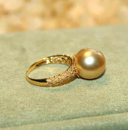 K18YG ゴールデンパール 指輪 南洋真珠 パール リング イエローゴールド 18K ゴールドパール 金色 真珠 パール