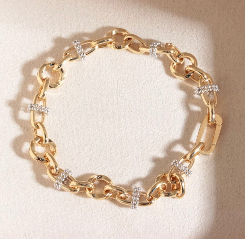 K18YG ブタ鼻 オーバル ブレスレット 18K 18金 イエローゴールド メンズ レディース ブレス ミックスチェーン リンクチェーン 太め