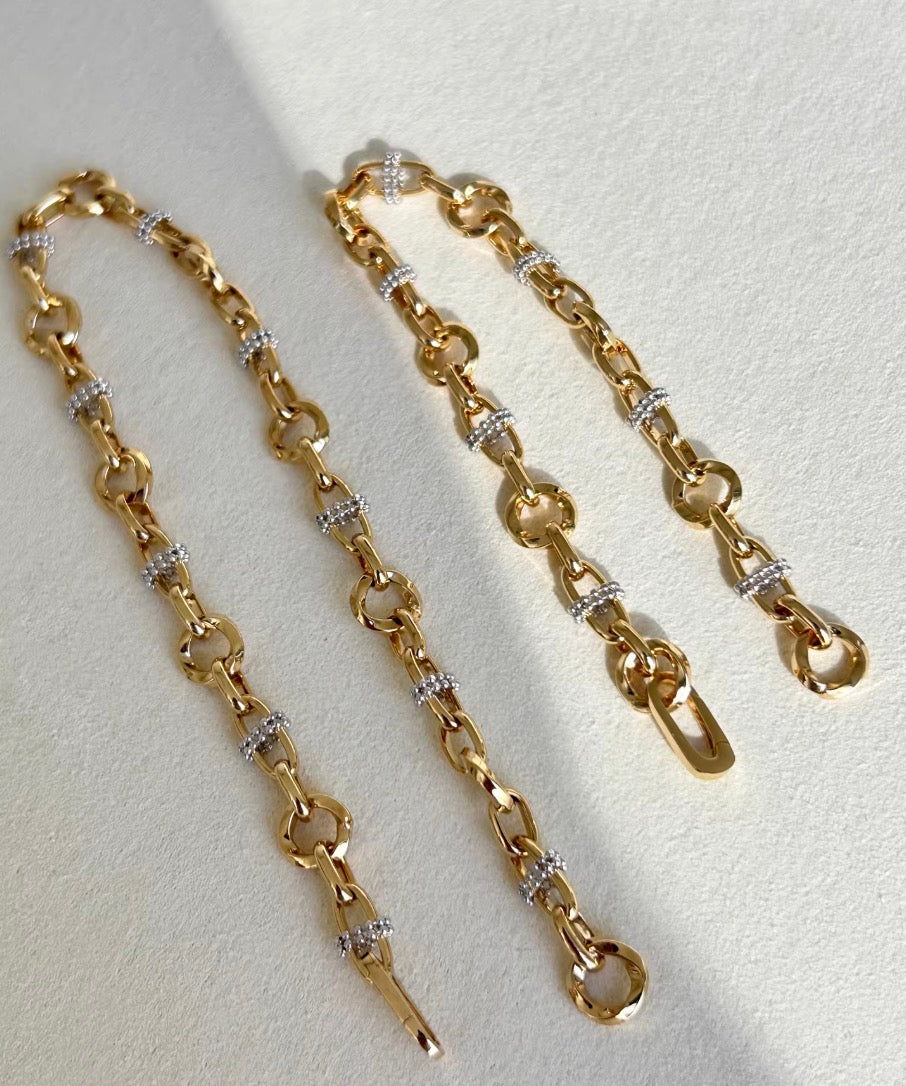 K18YG ブタ鼻 オーバル ブレスレット 18K 18金 イエローゴールド メンズ レディース ブレス ミックスチェーン リンクチェーン 太め