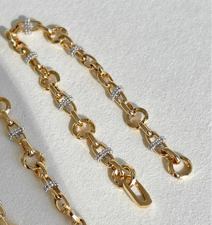 K18YG ブタ鼻 オーバル ブレスレット 18K 18金 イエローゴールド メンズ レディース ブレス ミックスチェーン リンクチェーン 太め