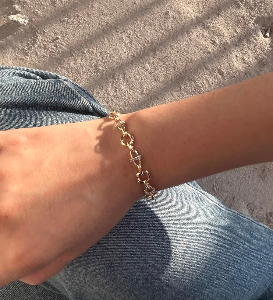 K18YG ブタ鼻 オーバル ブレスレット 18K 18金 イエローゴールド メンズ レディース ブレス ミックスチェーン リンクチェーン 太め