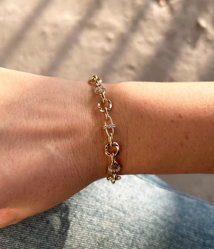 K18YG ブタ鼻 オーバル ブレスレット 18K 18金 イエローゴールド メンズ レディース ブレス ミックスチェーン リンクチェーン 太め