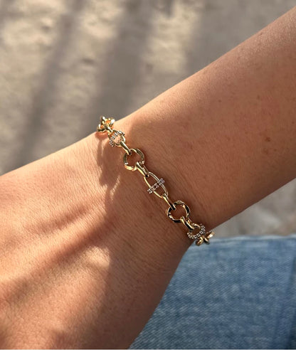 K18YG ブタ鼻 オーバル ブレスレット 18K 18金 イエローゴールド メンズ レディース ブレス ミックスチェーン リンクチェーン 太め