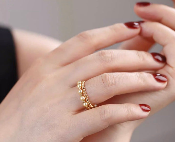 K18YG 金色アコヤ ゴールデンアコヤ パール 指輪 リング イエローゴールド YG 18K 金色あこや ワイヤーリング 弾力 9~18号 小粒