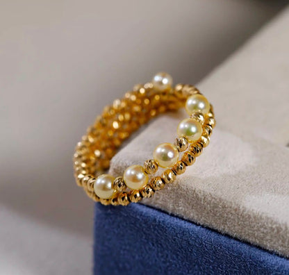 K18YG 金色アコヤ ゴールデンアコヤ パール 指輪 リング イエローゴールド YG 18K 金色あこや ワイヤーリング 弾力 9~18号 小粒