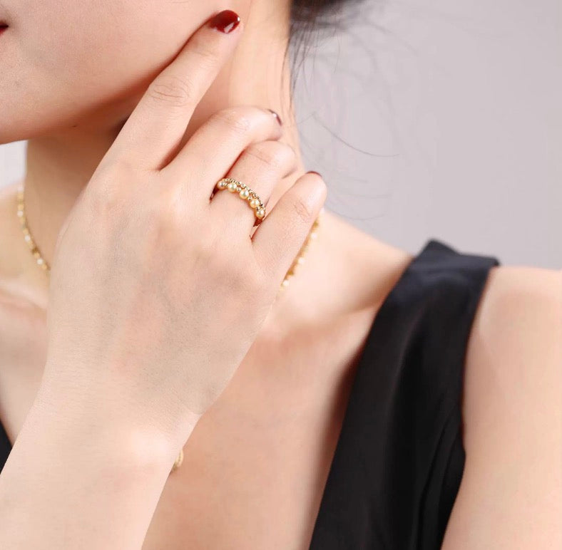 K18YG 金色アコヤ ゴールデンアコヤ パール 指輪 リング イエローゴールド YG 18K 金色あこや ワイヤーリング 弾力 9~18号 小粒