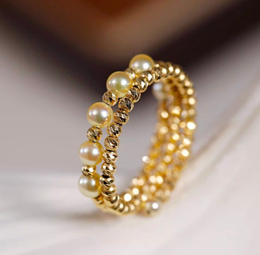 K18YG 金色アコヤ ゴールデンアコヤ パール 指輪 リング イエローゴールド YG 18K 金色あこや ワイヤーリング 弾力 9~18号 小粒