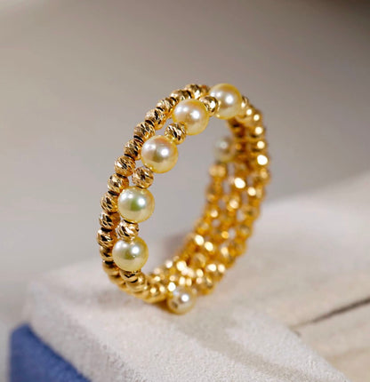 K18YG 金色アコヤ ゴールデンアコヤ パール 指輪 リング イエローゴールド YG 18K 金色あこや ワイヤーリング 弾力 9~18号 小粒