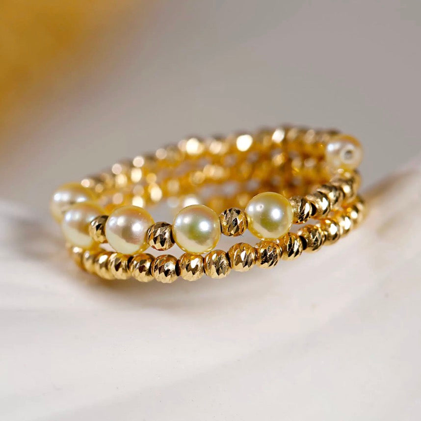 K18YG 金色アコヤ ゴールデンアコヤ パール 指輪 リング イエローゴールド YG 18K 金色あこや ワイヤーリング 弾力 9~18号 小粒