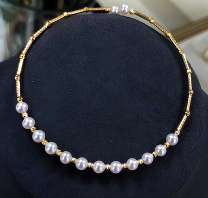K18YG あこや真珠 バングル 小粒 イエローゴールド YG 18K あこや アコヤ真珠 ワイヤーバングル 弾力 akoya pearl bracelet