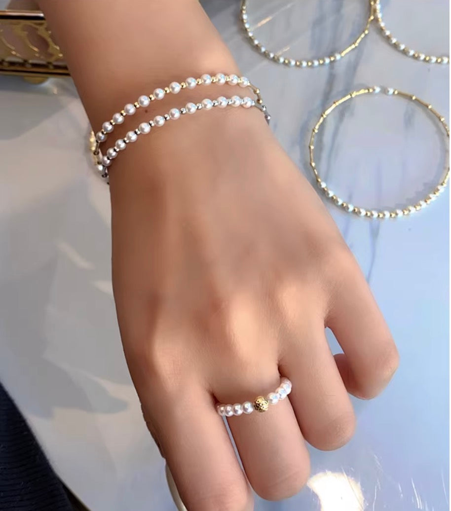 K18YG あこや真珠 バングル 小粒 イエローゴールド YG 18K あこや アコヤ真珠 ワイヤーバングル 弾力 akoya pearl bracelet