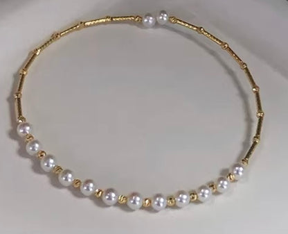 K18YG あこや真珠 バングル 小粒 イエローゴールド YG 18K あこや アコヤ真珠 ワイヤーバングル 弾力 akoya pearl bracelet