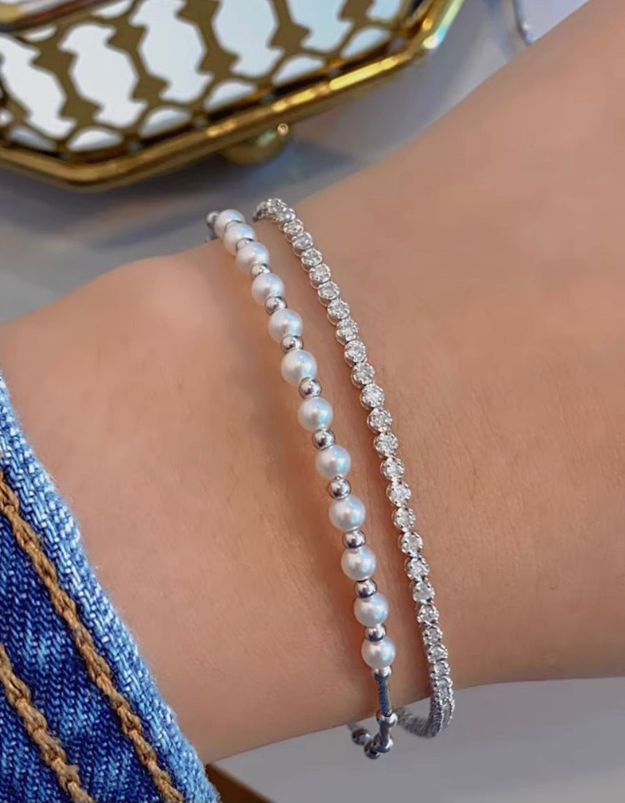 K18YG あこや真珠 バングル 小粒 イエローゴールド YG 18K あこや アコヤ真珠 ワイヤーバングル 弾力 akoya pearl bracelet