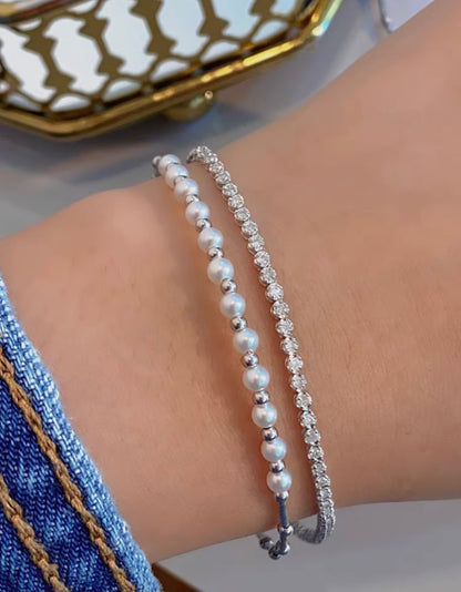 K18YG あこや真珠 バングル 小粒 イエローゴールド YG 18K あこや アコヤ真珠 ワイヤーバングル 弾力 akoya pearl bracelet