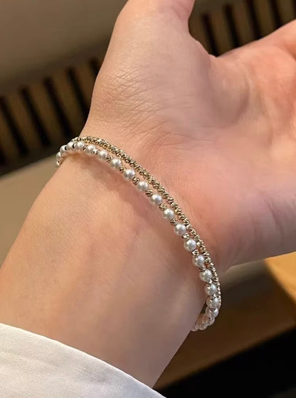K18YG あこや真珠 バングル 小粒 イエローゴールド YG 18K あこや アコヤ真珠 ワイヤーバングル 弾力 akoya pearl bracelet