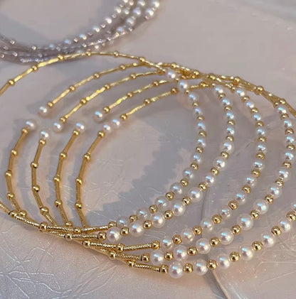 K18YG あこや真珠 バングル 小粒 イエローゴールド YG 18K あこや アコヤ真珠 ワイヤーバングル 弾力 akoya pearl bracelet