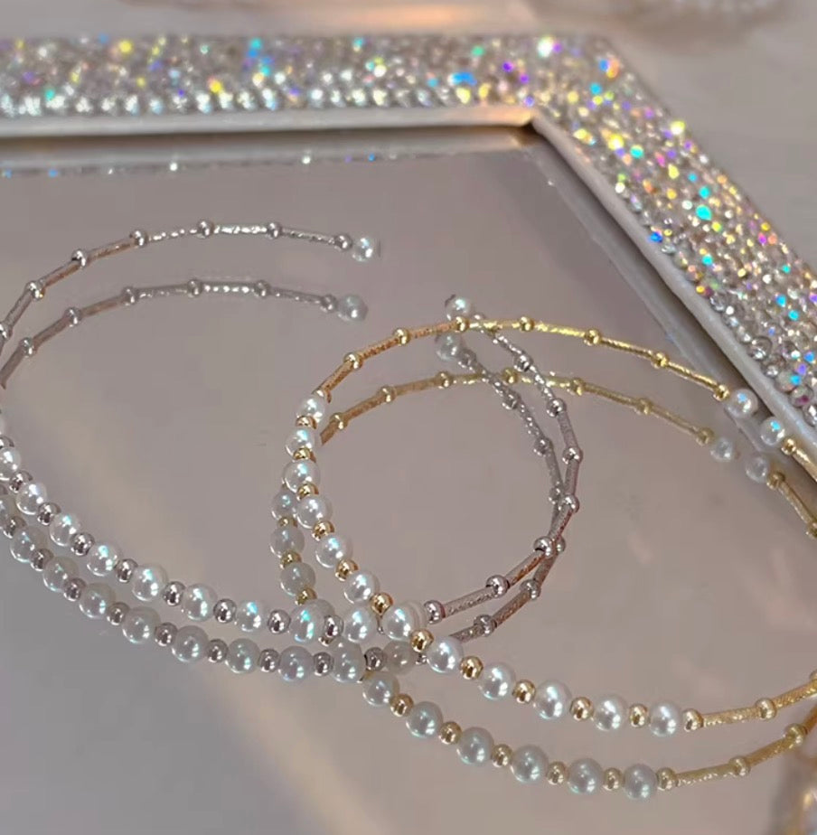 K18YG あこや真珠 バングル 小粒 イエローゴールド YG 18K あこや アコヤ真珠 ワイヤーバングル 弾力 akoya pearl bracelet