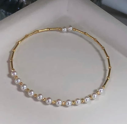 K18YG あこや真珠 バングル 小粒 イエローゴールド YG 18K あこや アコヤ真珠 ワイヤーバングル 弾力 akoya pearl bracelet