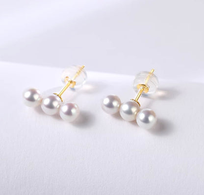 K18YG 淡水パール ３粒 ピアス スタッドピアス トリプルパール イエローゴールド YG 18K パール 真珠 ミニ