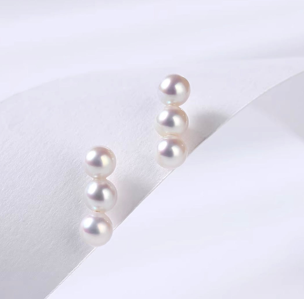 K18YG 淡水パール ３粒 ピアス スタッドピアス トリプルパール イエローゴールド YG 18K パール 真珠 ミニ