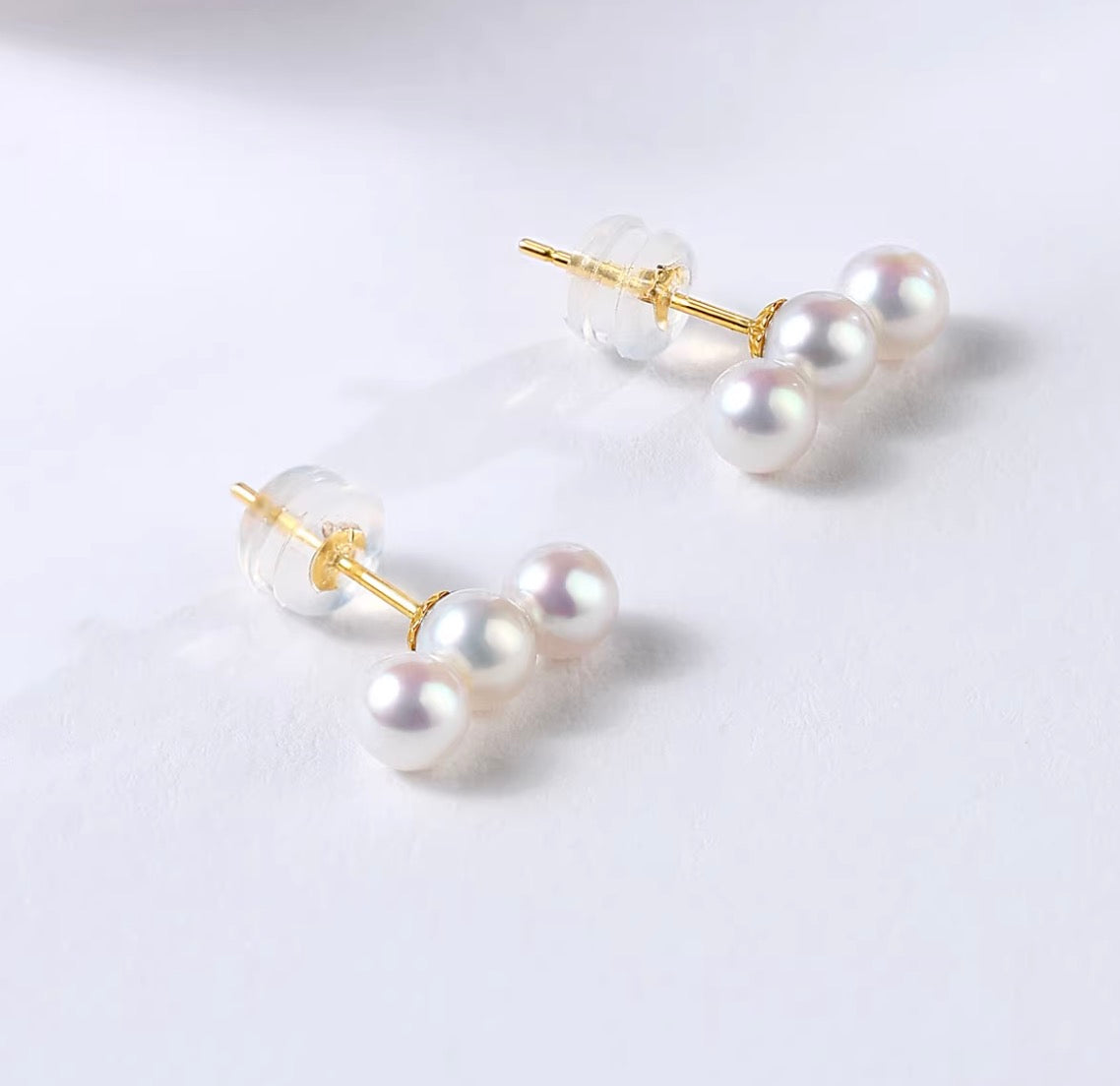 K18YG 淡水パール ３粒 ピアス スタッドピアス トリプルパール イエローゴールド YG 18K パール 真珠 ミニ