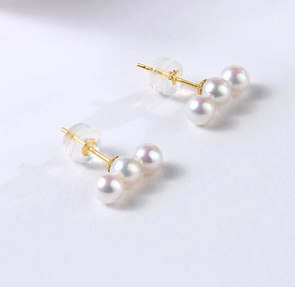 K18YG 淡水パール ３粒 ピアス スタッドピアス トリプルパール イエローゴールド YG 18K パール 真珠 ミニ