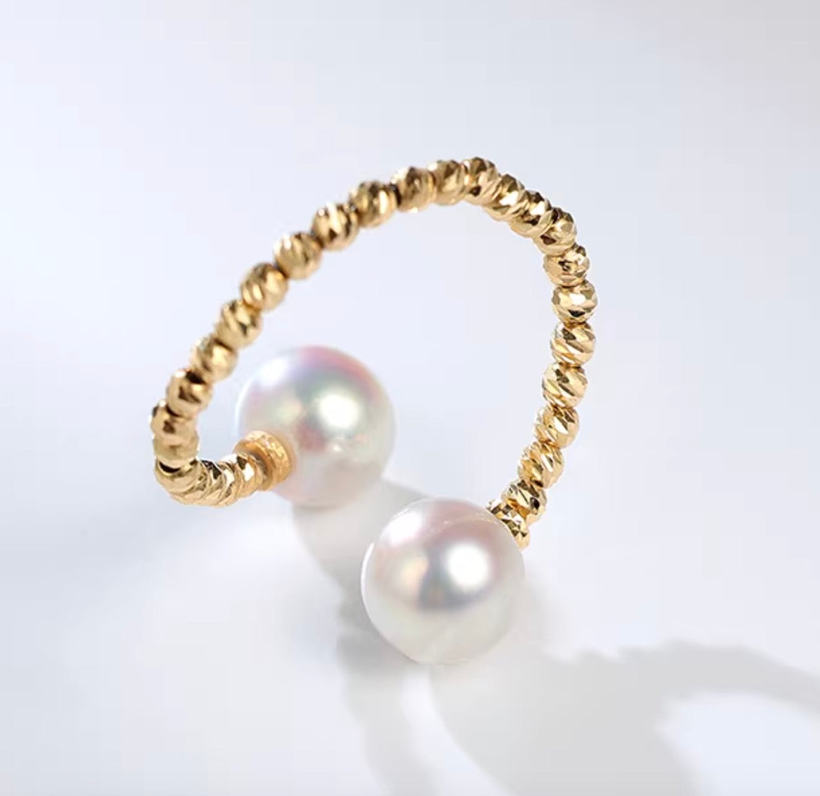 K18YG あこや真珠 パール ワイヤーリング フォークリング 双子 ツイン 2珠 イエローゴールド YG 18K アコヤ真珠 ツイスト リング 指輪