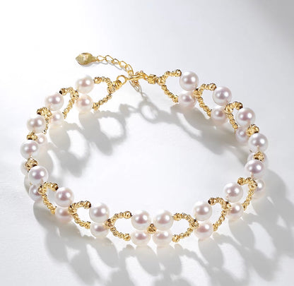 K18YG あこや真珠 ブレスレット レース イエローゴールド 18K あこや アコヤ真珠 レーシー バングル インフィニティ 8 ワイヤー