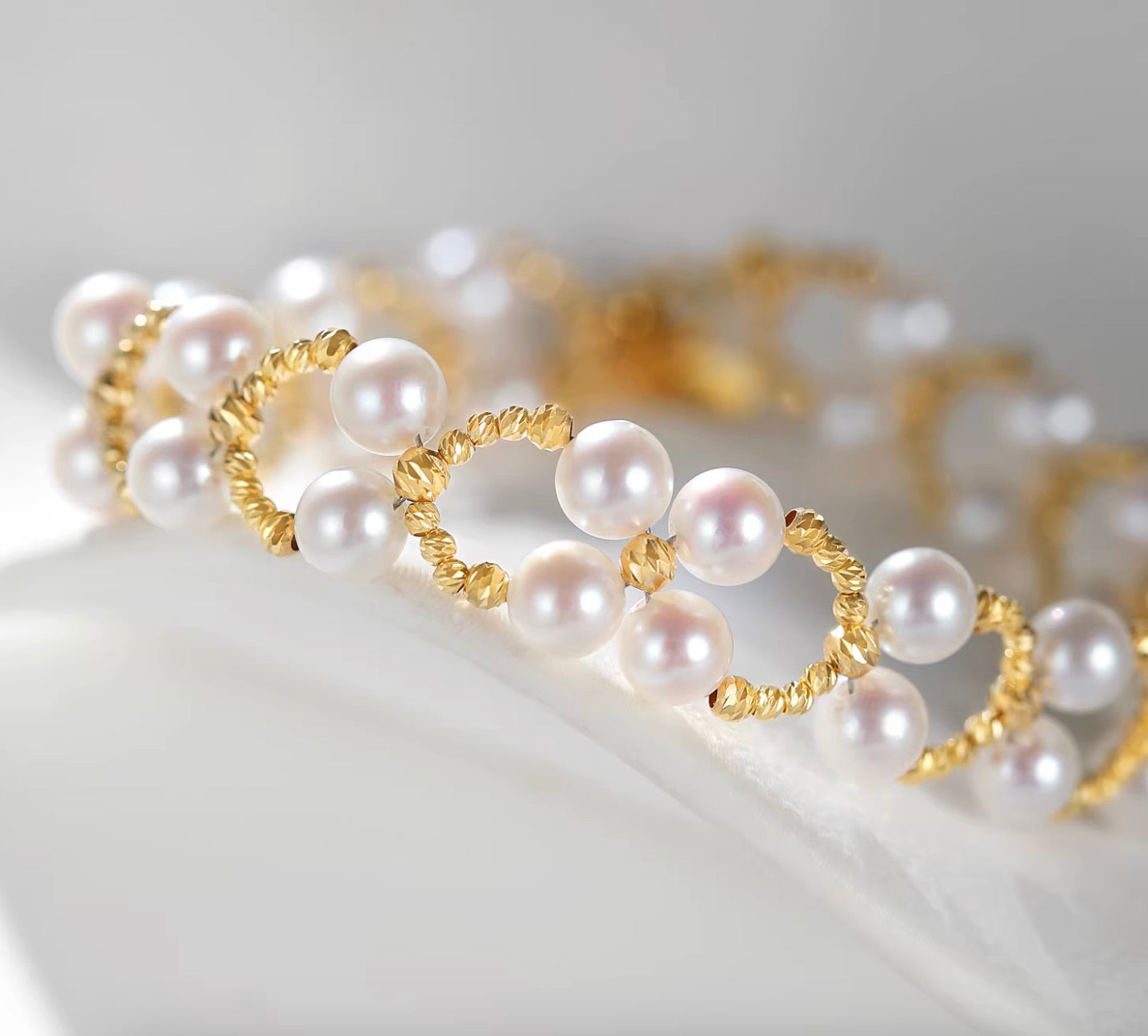 K18YG あこや真珠 ブレスレット レース イエローゴールド 18K あこや アコヤ真珠 レーシー バングル インフィニティ 8 ワイヤー