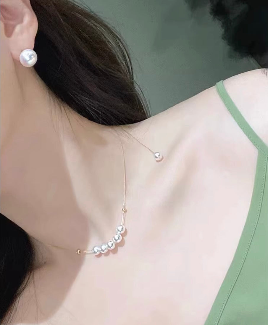 K18YG あこや真珠 2way ショパンチェーン パール ネックレス Y字 ペンダント 18K 5珠 スライド式アジャスター