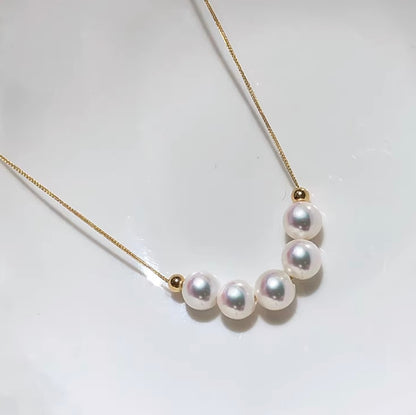 K18YG あこや真珠 2way ショパンチェーン パール ネックレス Y字 ペンダント 18K 5珠 スライド式アジャスター