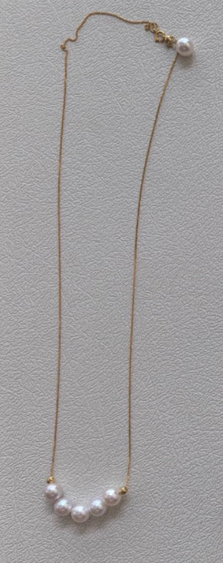 K18YG あこや真珠 2way ショパンチェーン パール ネックレス Y字 ペンダント 18K 5珠 スライド式アジャスター