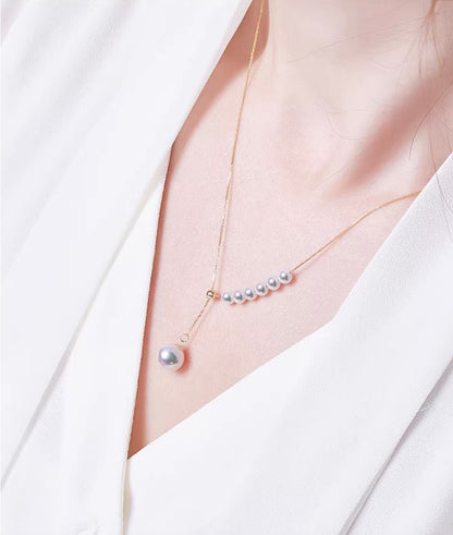 K18YG あこや真珠 2way スライド式アジャスターチェーン ショパンチェーン パール ネックレス Y字 ペンダント YG 18K あこや アコヤ真珠