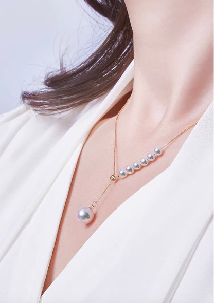 K18YG あこや真珠 2way スライド式アジャスターチェーン ショパンチェーン パール ネックレス Y字 ペンダント YG 18K あこや アコヤ真珠