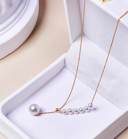 K18YG あこや真珠 2way スライド式アジャスターチェーン ショパンチェーン パール ネックレス Y字 ペンダント YG 18K あこや アコヤ真珠