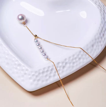 K18YG あこや真珠 2way スライド式アジャスターチェーン ショパンチェーン パール ネックレス Y字 ペンダント YG 18K あこや アコヤ真珠