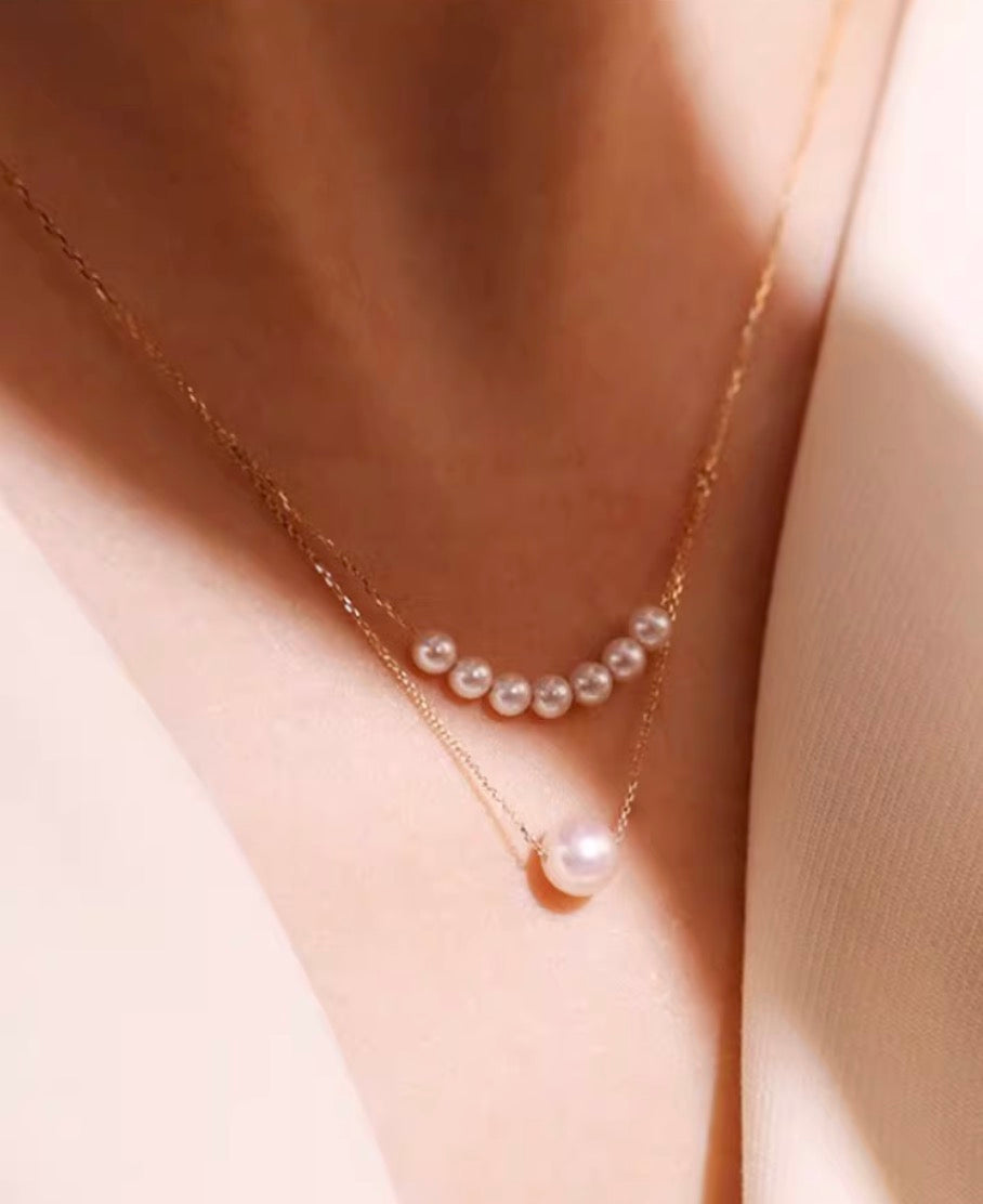 K18YG あこや真珠 スマイルネックレス パール イエローゴールド YG 18K あこや アコヤ真珠 二重 ダブルライン ネックレス あずきチェーン