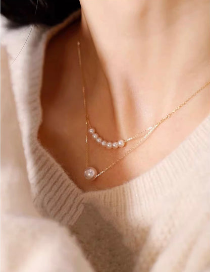 K18YG あこや真珠 スマイルネックレス パール イエローゴールド YG 18K あこや アコヤ真珠 二重 ダブルライン ネックレス あずきチェーン