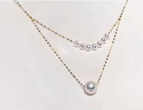 K18YG あこや真珠 スマイルネックレス パール イエローゴールド YG 18K あこや アコヤ真珠 二重 ダブルライン ネックレス あずきチェーン