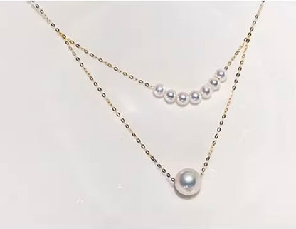 K18YG あこや真珠 スマイルネックレス パール イエローゴールド YG 18K あこや アコヤ真珠 二重 ダブルライン ネックレス あずきチェーン